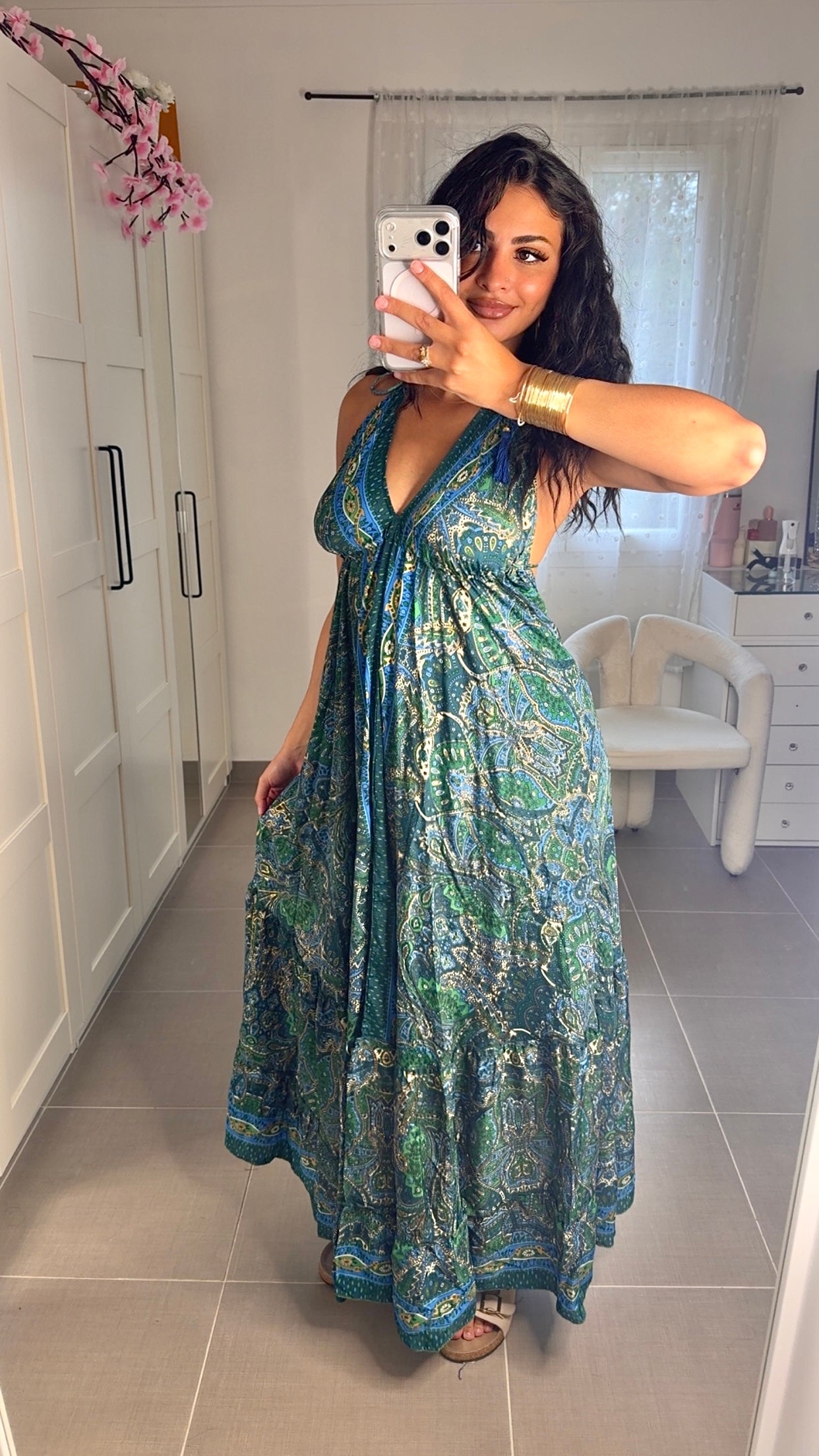 Robe dos nu vert foncé
