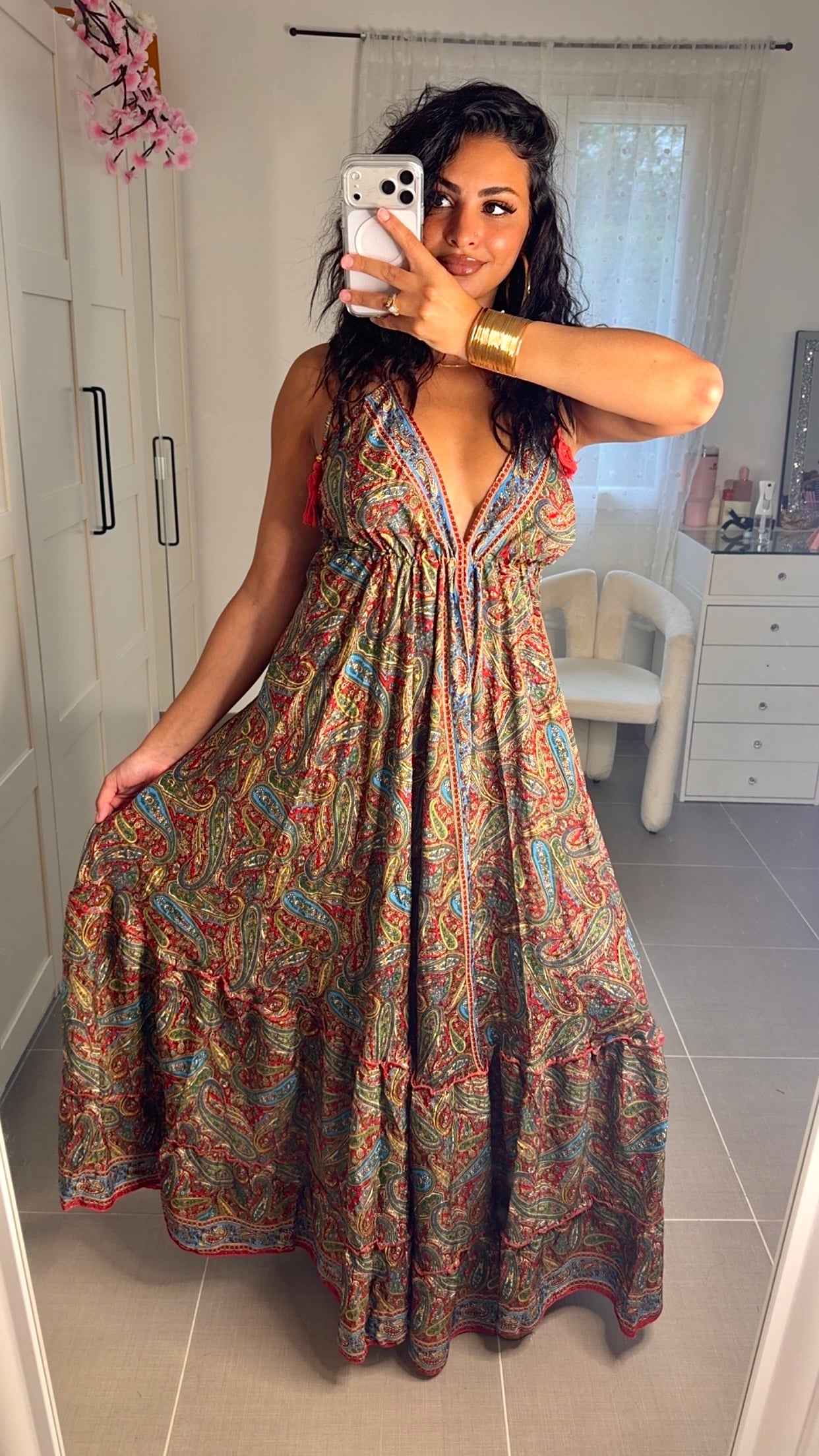 Robe dos nu tricolore