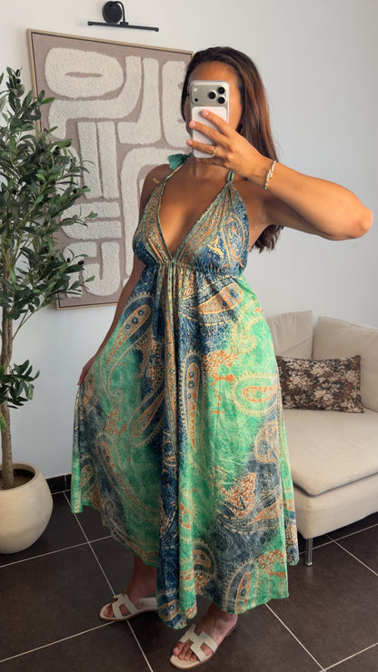 Robe dos nu vert menthe
