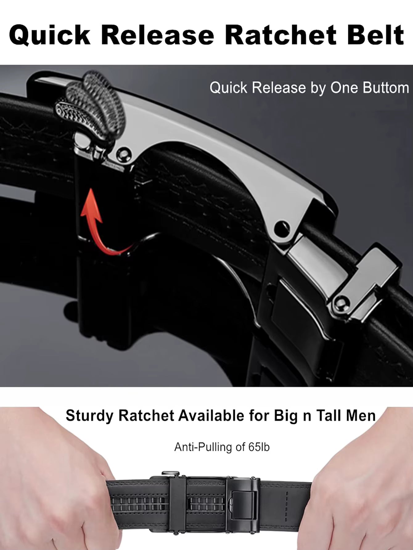 -Ceinture automatique sans trou- Ajustable- Cuir noir