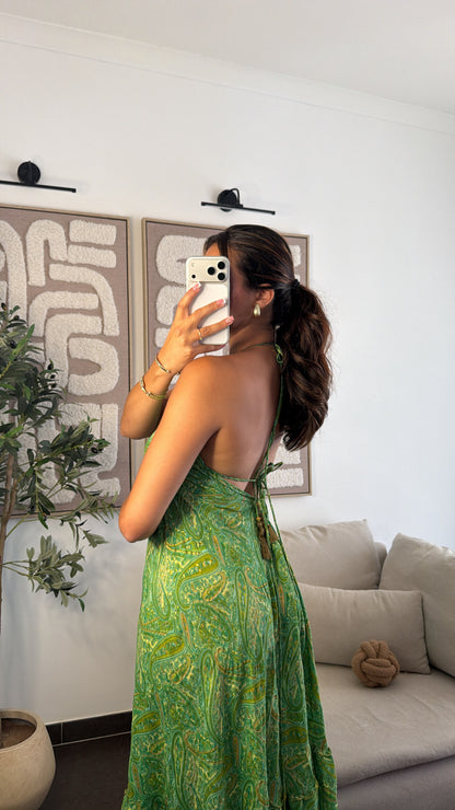 Robe dos nu vert pomme