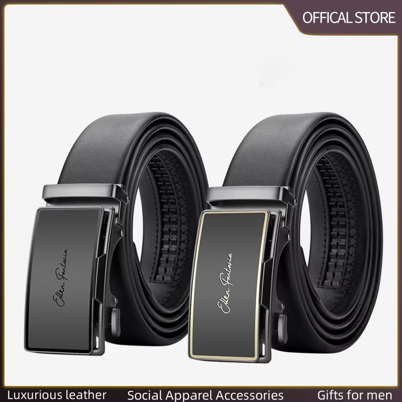 -Ceinture automatique sans trou- Ajustable- Cuir noir
