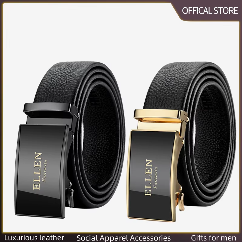 -Ceinture automatique sans trou- Ajustable- Cuir noir