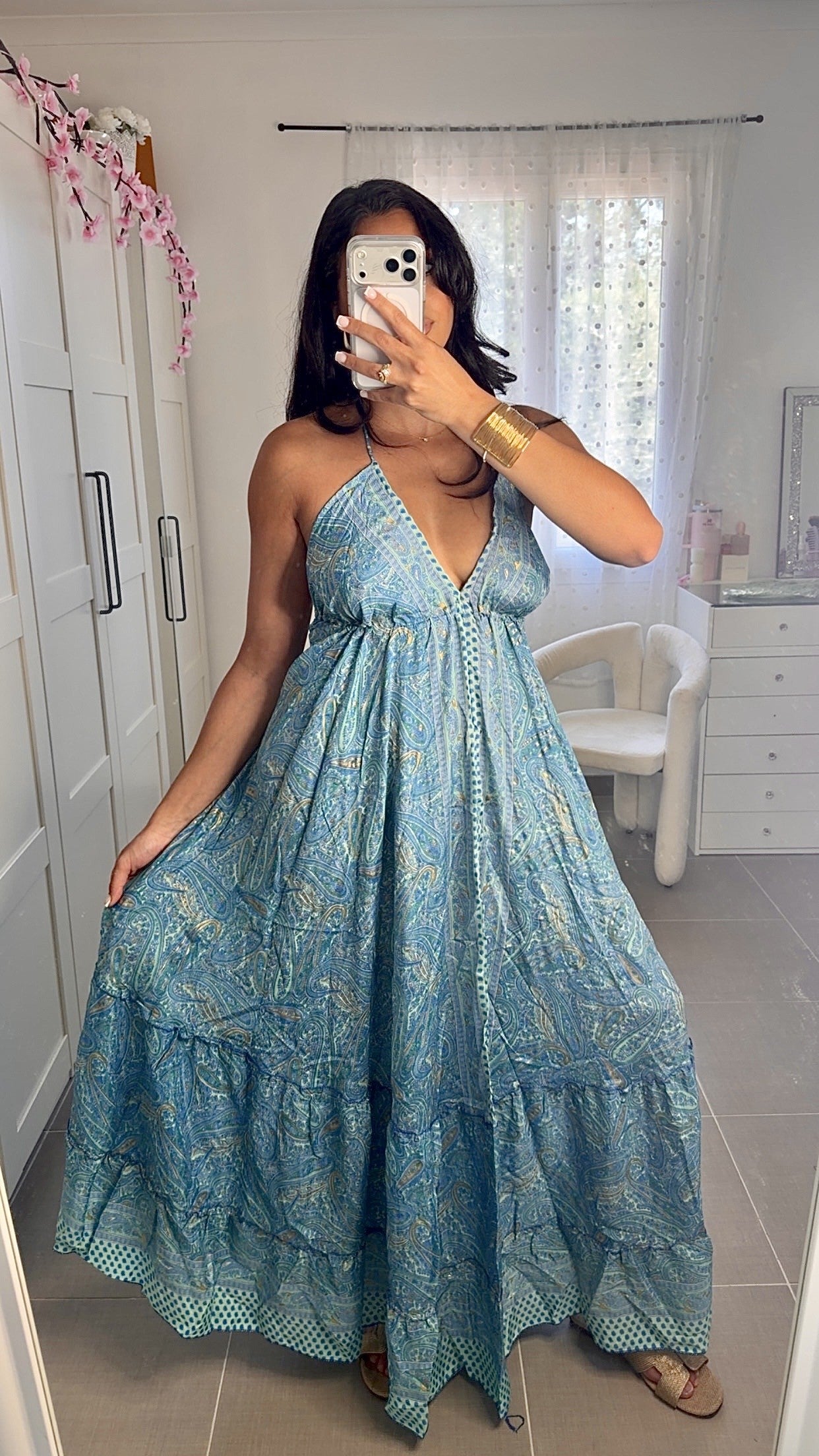 Robe dos nu bleu ciel